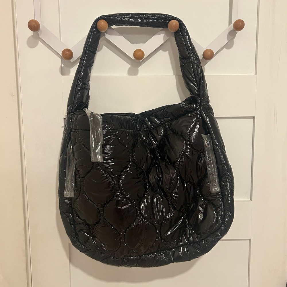 FP Movement by Free People Shiny Black Quilted Shoulder Bag - Picture 3 of 8